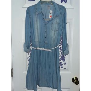 Denim dress with silver glitter waist belt